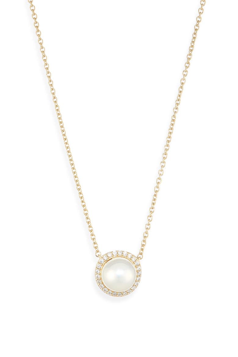 7.5-8mm Cultured Pearl Halo Pendant Necklace, Main, color, GOLD
