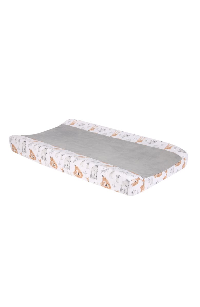 Lambs & Ivy Painted Forest Minky Changing Pad Cover, Main, color, White