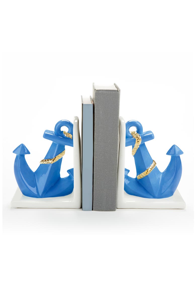 Set of 2 Ceramic Anchor Bookends, Main, color, WHITE/ LIGHT BLUE/ GREY