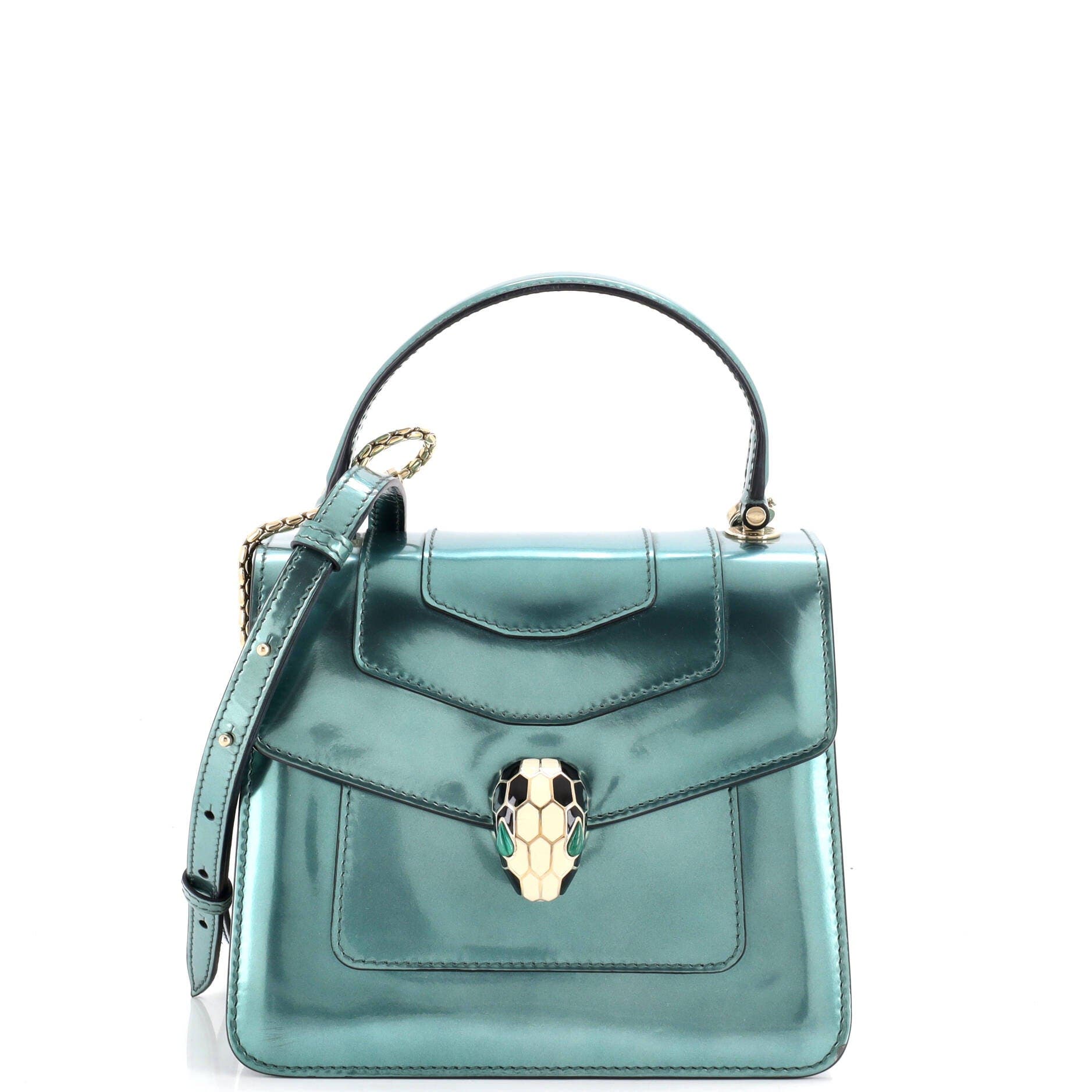 Serpenti Top Handle Bag Patent Small, Main, color, Green