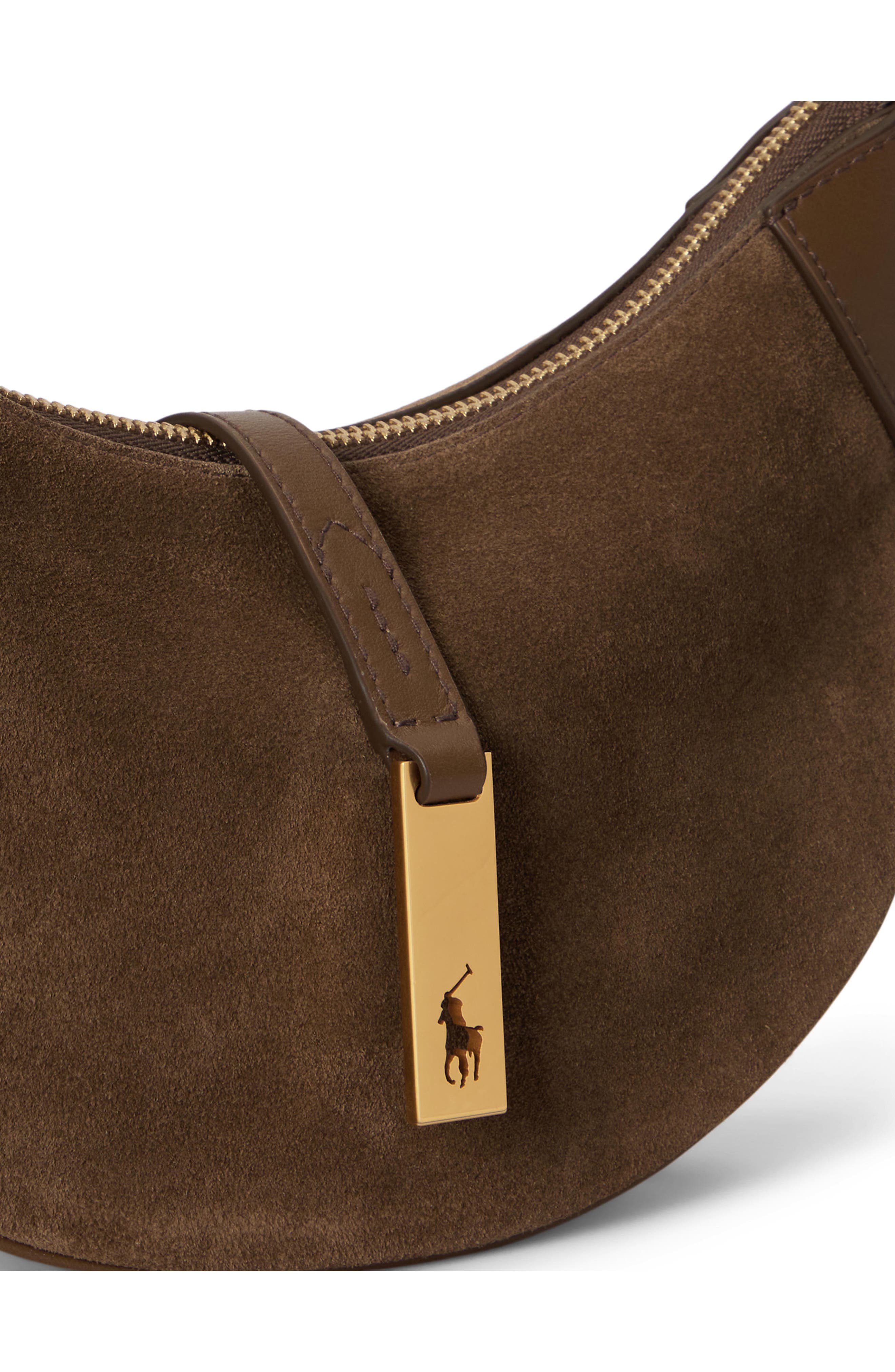 Polo ID Mini Suede Shoulder Bag, Alternate, color, GINGRBREAD