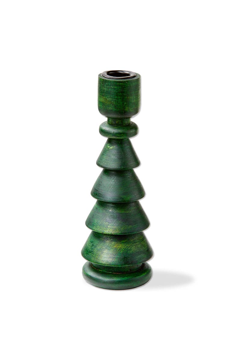 Large Green Wood Tree Taper Candle Holder for Christmas, Main, color, Green