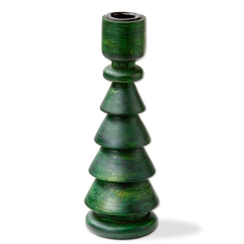 Large Green Wood Tree Taper Candle Holder for Christmas