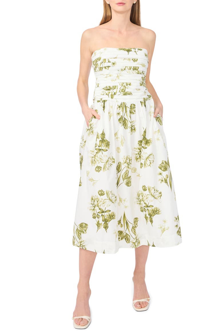 Strapless Cotton Midi Dress, Main, color, GRASSHOPPER GREEN