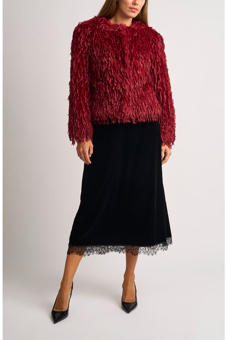 Faux Ostrich Feather Jacket, Alternate, color, POMEGRANATE
