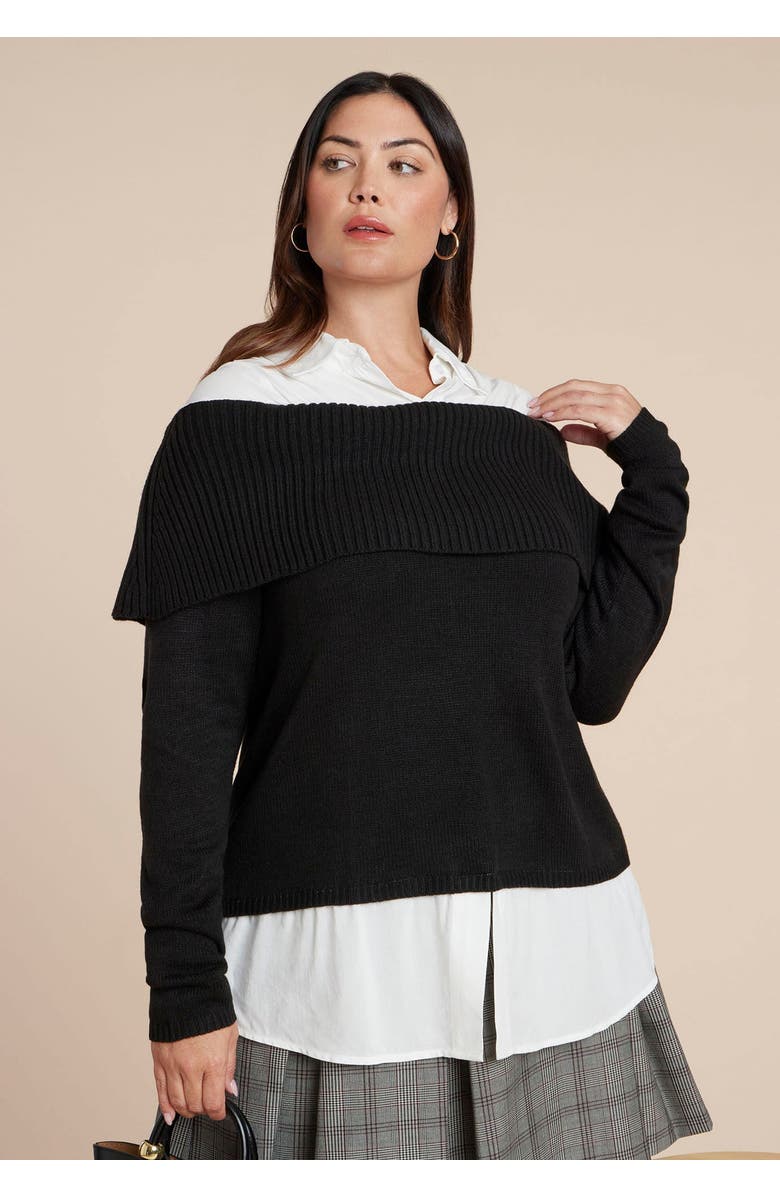 ELOQUII Off The Shoulder Twofer Sweater, Main, color, Black White
