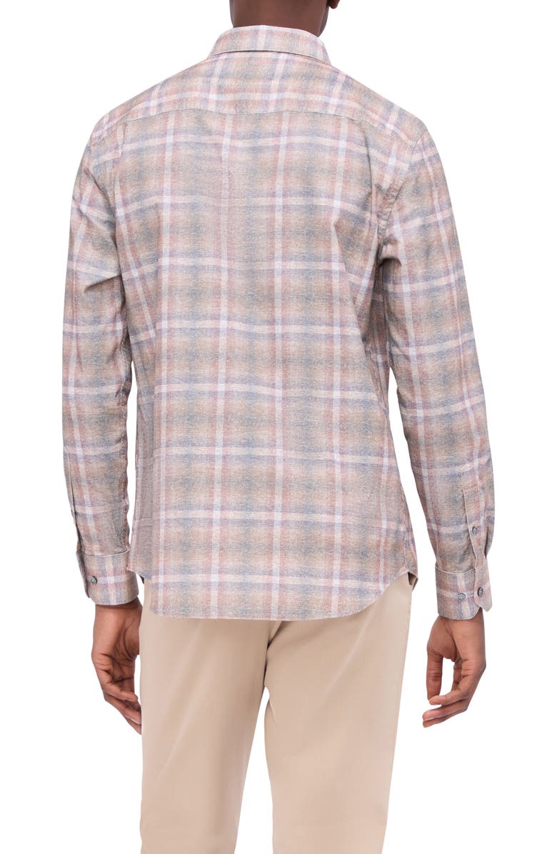 Bugatchi Karl Shaped Fit Windowpane Check Stretch Button-Up Shirt, Alternate, color, Dusty Rose