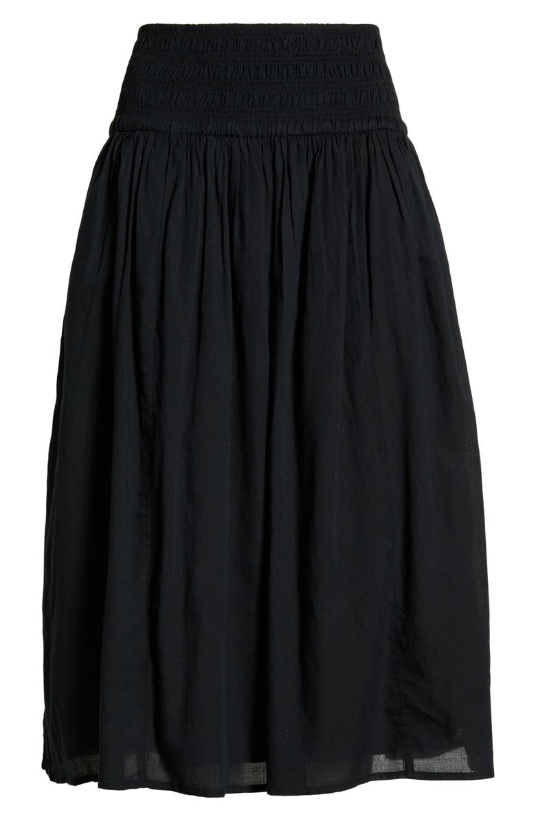 Open Edit Smock Waist Midi Skirt, Main, color, Black