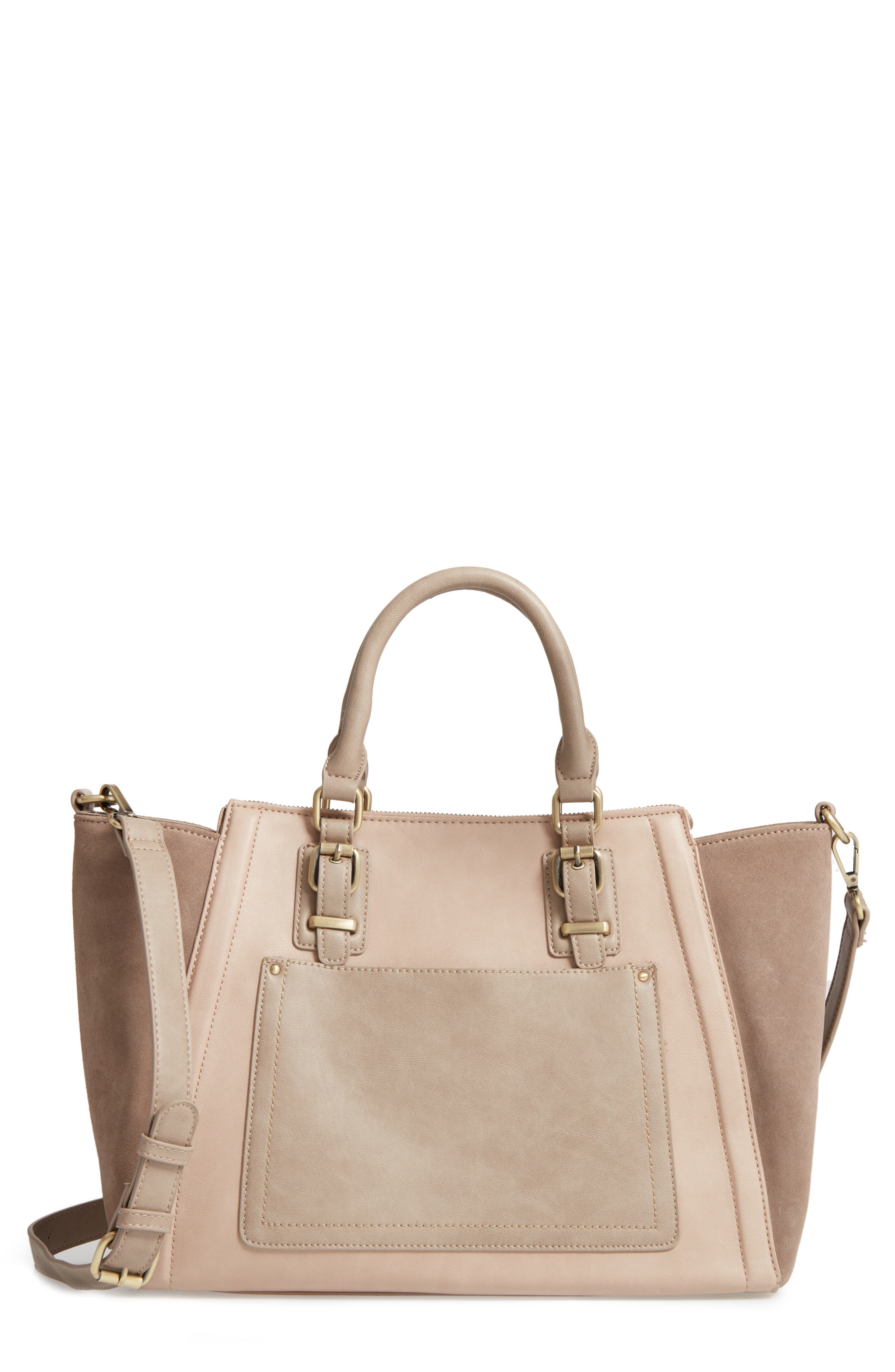 'Jensen' Mixed Media Tote, Main, color, TAUPE COMBO