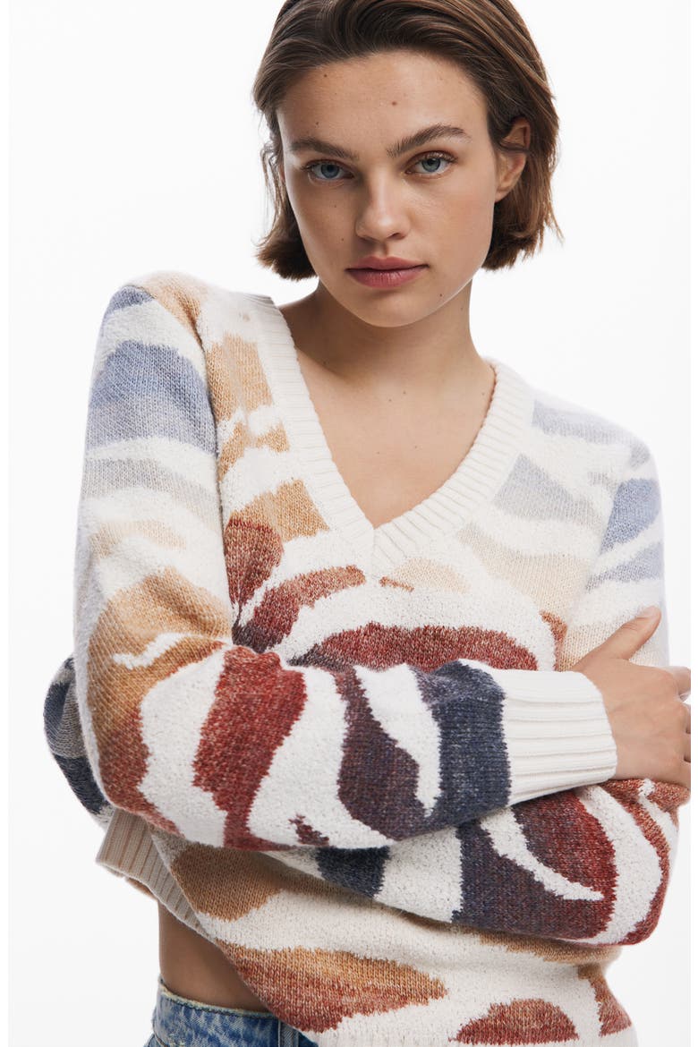 Ombré V-Neck Sweater, Alternate, color, BEIGE