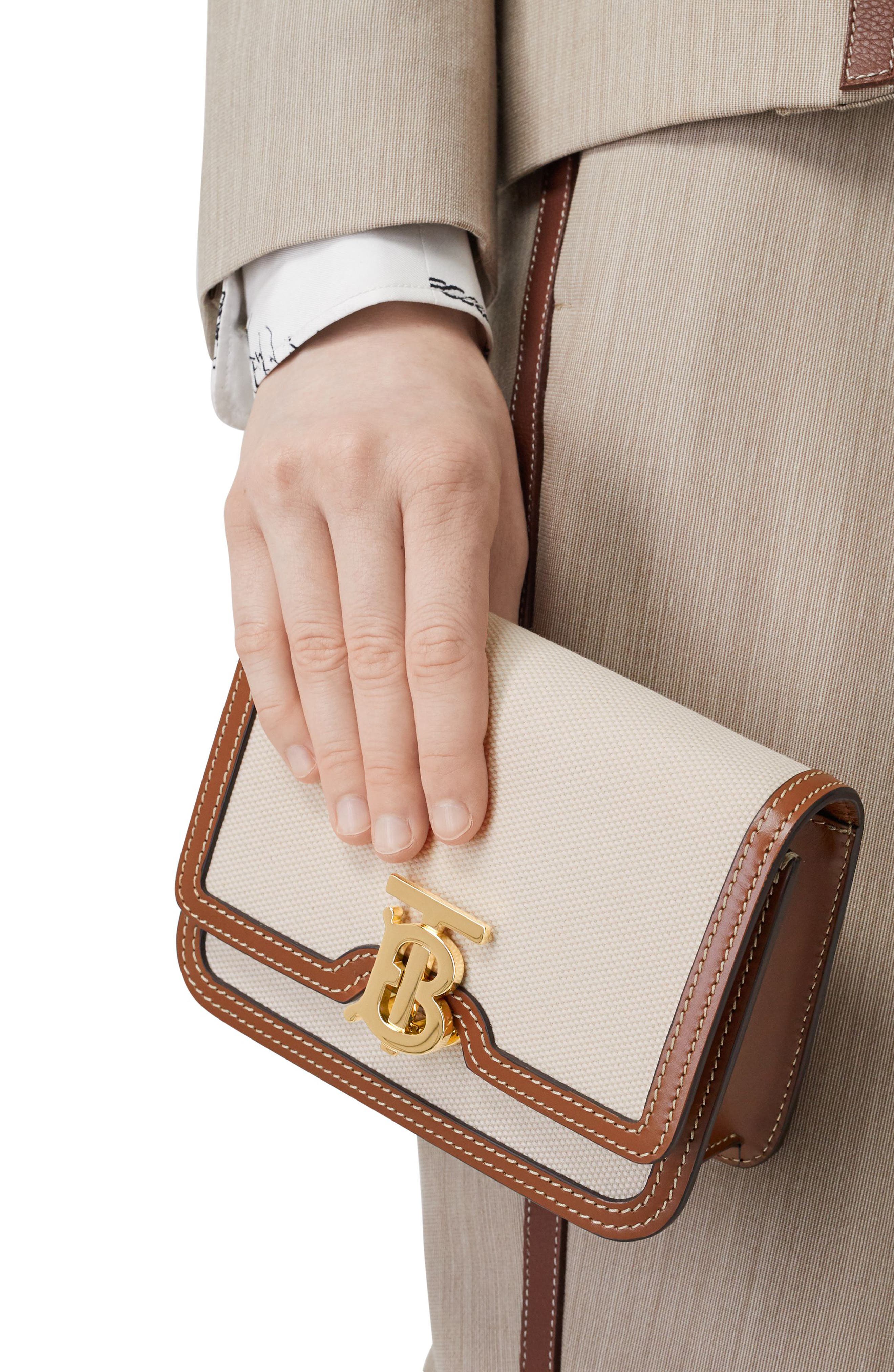 Burberry TB Monogram Canvas & Leather Shoulder Bag, Alternate, color, 