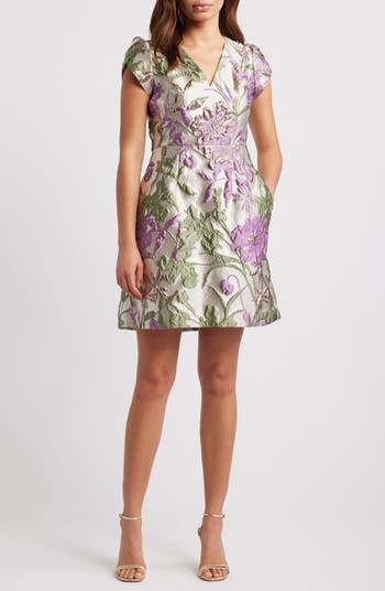 Vince Camuto Metallic Floral Jacquard A-Line Dress | Nordstrom Vince Camuto Metallic Floral Jacquard A-Line Dress | Nordstrom