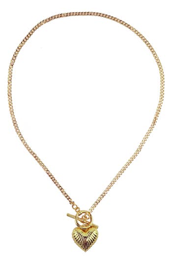 Panacea Ridged Bubble Heart Pendant Toggle Necklace In Gold