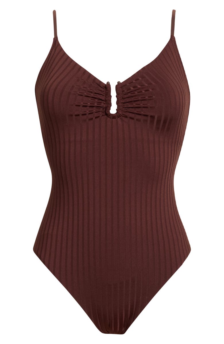 Sanctuary V-Wire Rib One-Piece Swimsuit, Alternate, color, Espresso