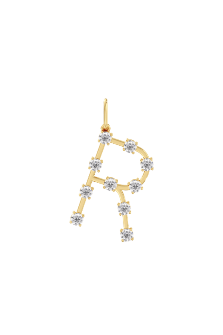 Orbit Letter "R" Lab Diamond Charm in 14K, Main, color, Yellow Gold