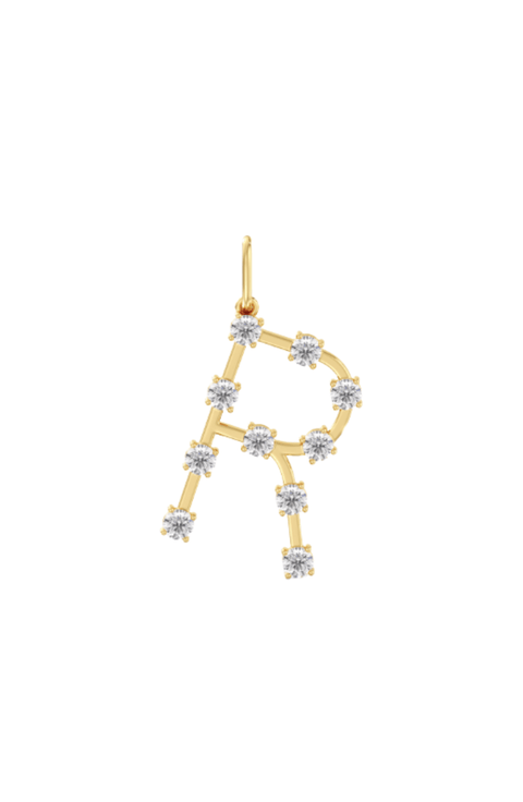Orbit Letter "R" Lab Diamond Charm in 14K