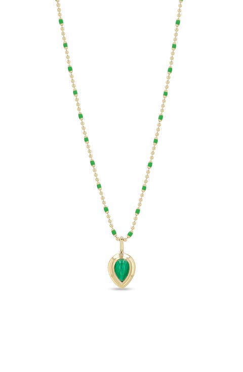 14K Yellow Gold Malachite Teardrop Necklace