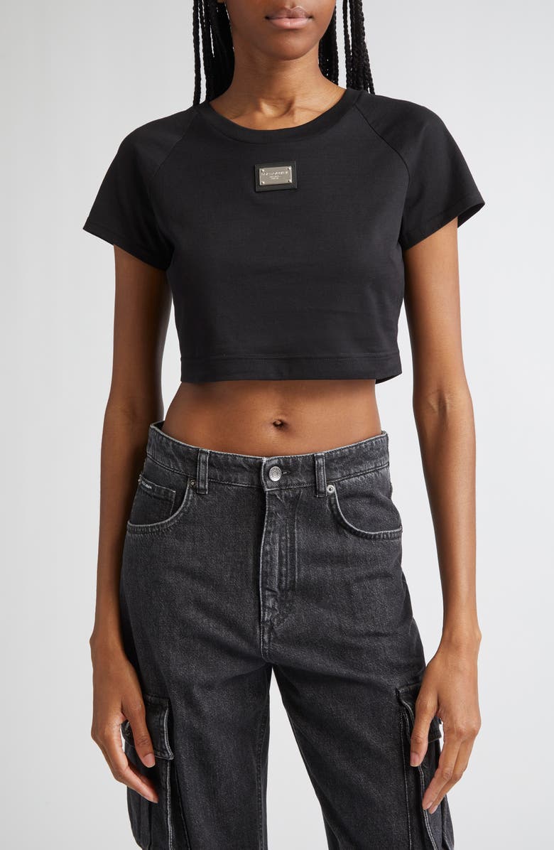 Dolce&Gabbana Logo Plate Crop Top, Main, color, N0000 Black