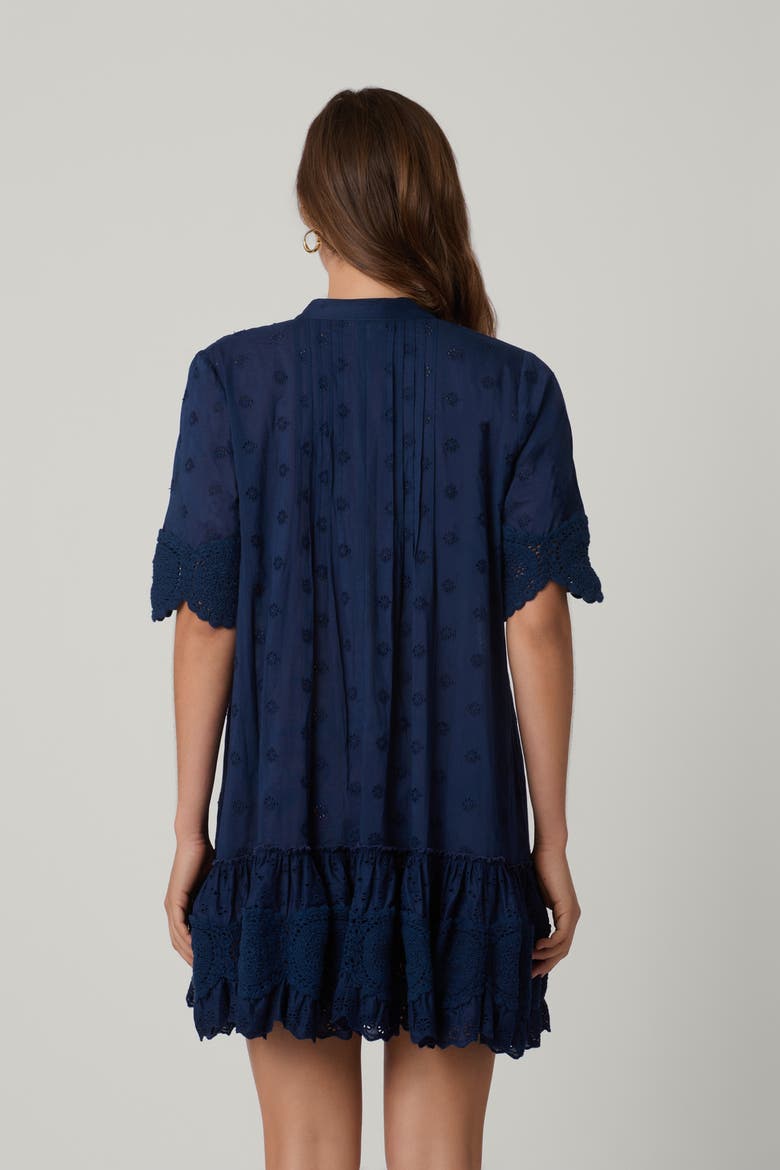 Milos Eyelet Mini Dress Cover Up, Alternate, color, Navy