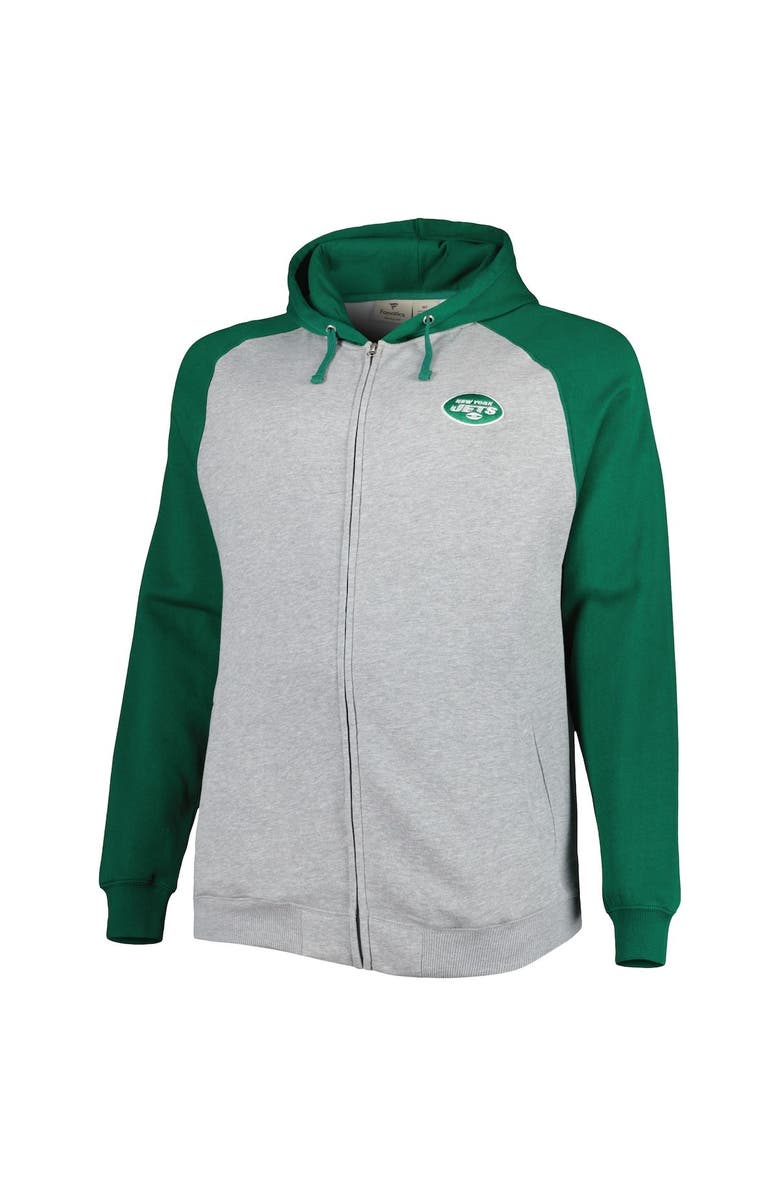 PROFILE Men's Heather Gray New York Jets Big & Tall Fleece Raglan Full-Zip Hoodie Jacket, Alternate, color, 