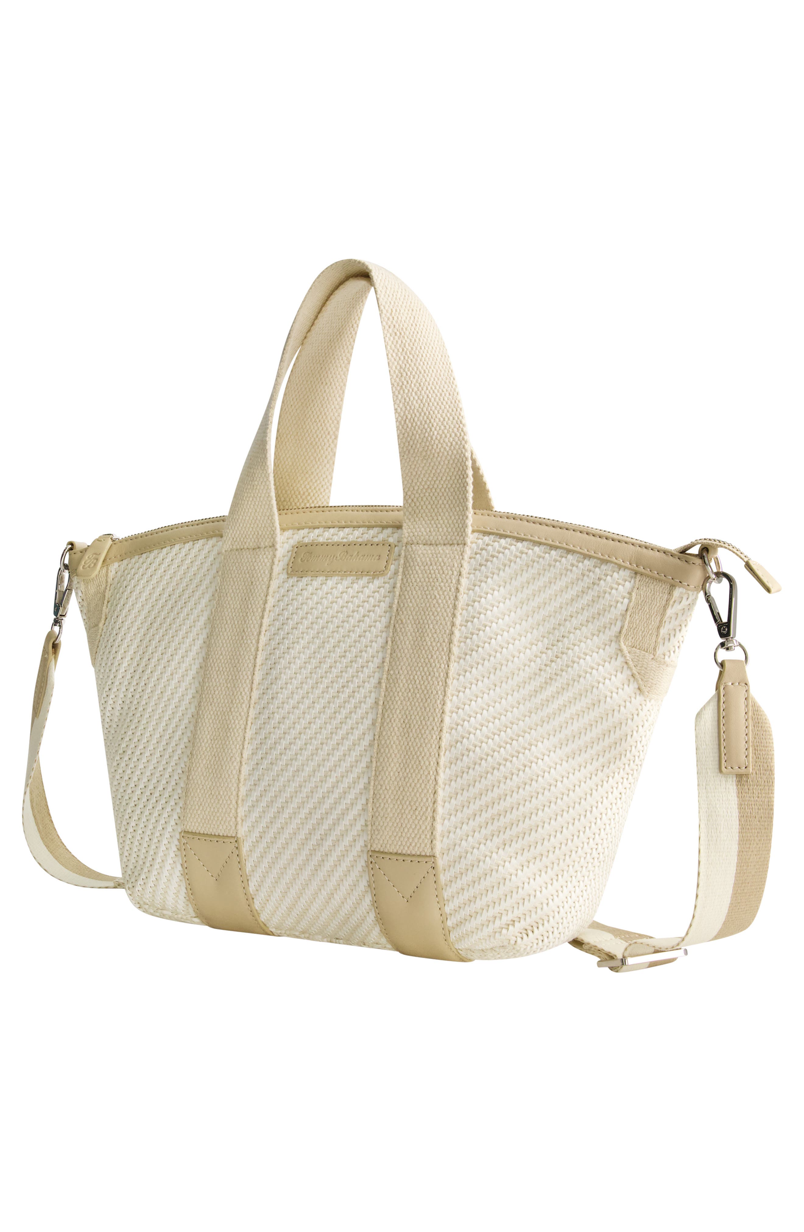 Soft Woven Zip-Top Tote, Alternate, color, TAN/ WHITE