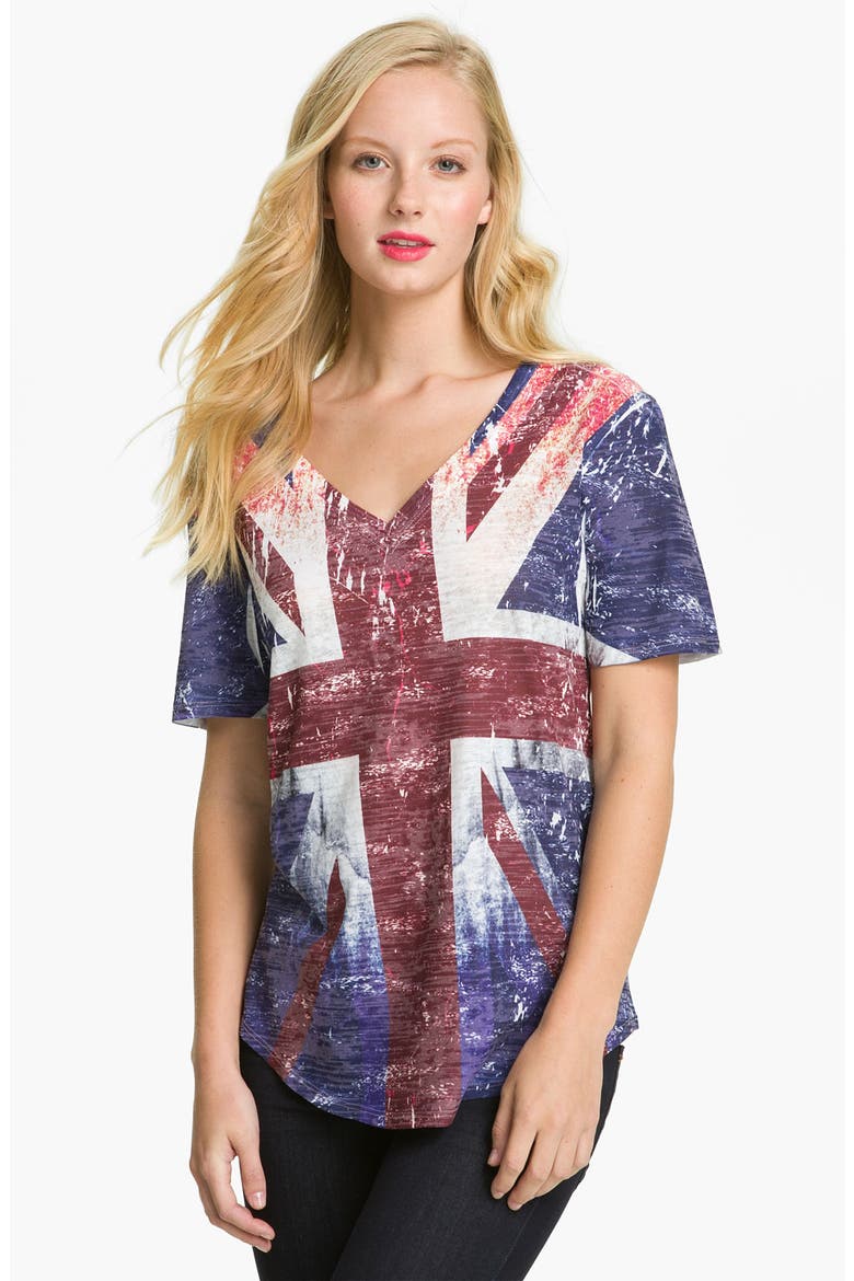 'Union Jack' V-Neck Tee, Main, color, BLUE