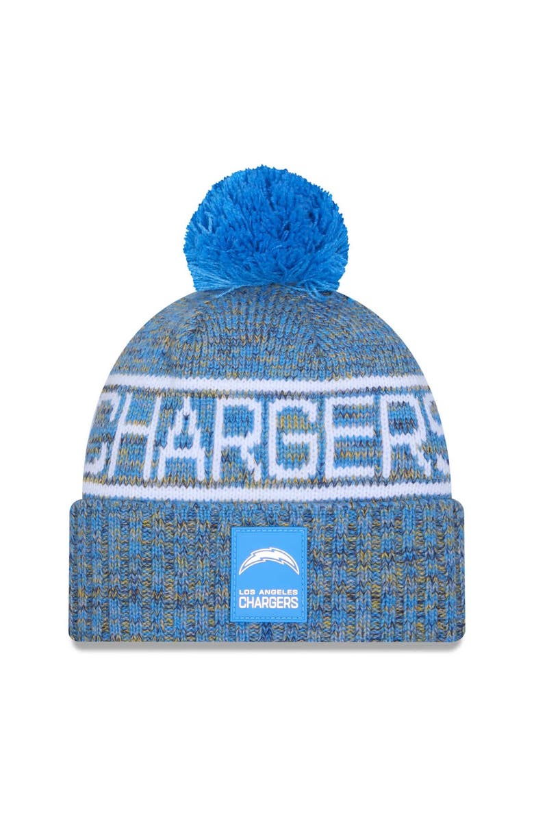 New Era Men's New Era Powder Blue Los Angeles Chargers 2025 Sideline Cold Weather Cuffed Knit Hat with Pom, Main, color, Powder Blue
