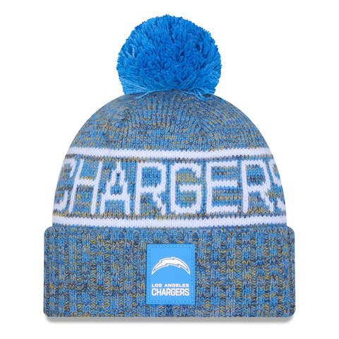 Men's New Era Powder Blue Los Angeles Chargers 2025 Sideline Cold Weather Cuffed Knit Hat with Pom