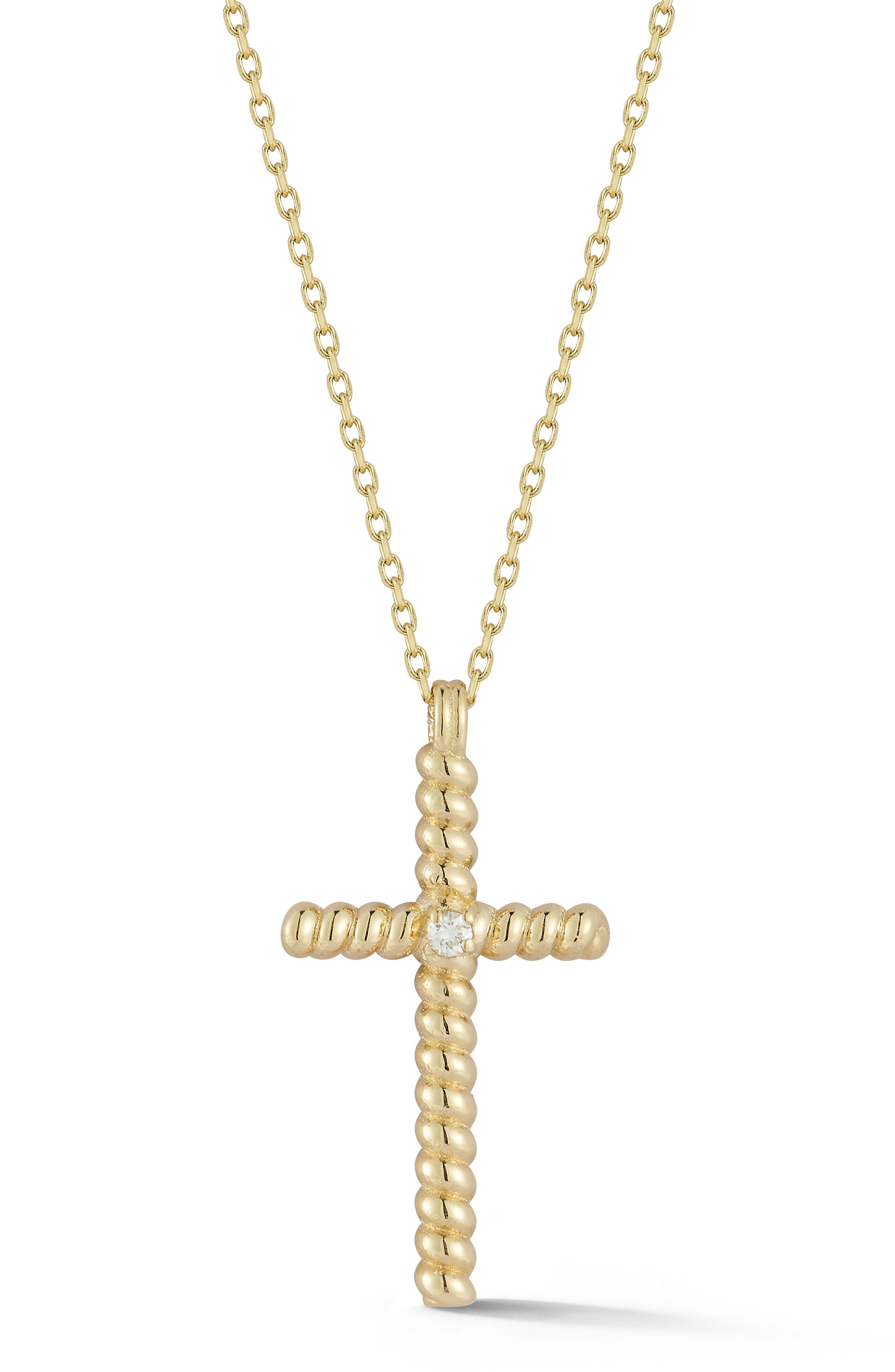 Ember Fine Jewelry 14K Yellow Gold Diamond Cross Pendant Necklace