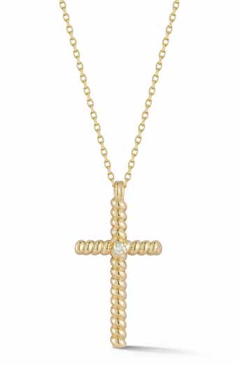 Ember Fine Jewelry 14K Yellow Gold Diamond Cross Pendant Necklace