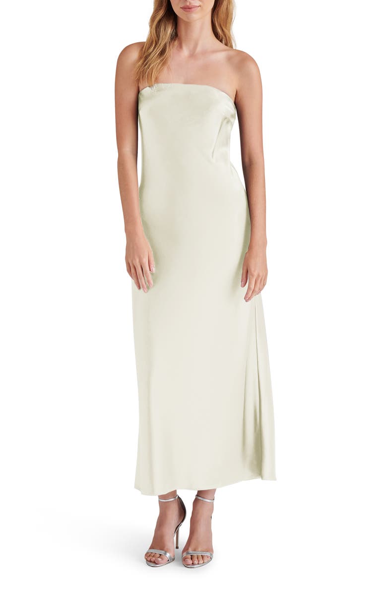 Steve Madden Jessamine Strapless Stretch Satin Dress, Main, color, Marshmallow