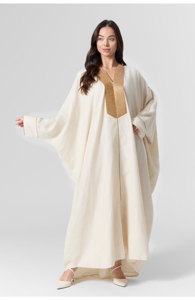 Le Fafo Luna Rhinestone Bisht kaftan, Main, color, Beige