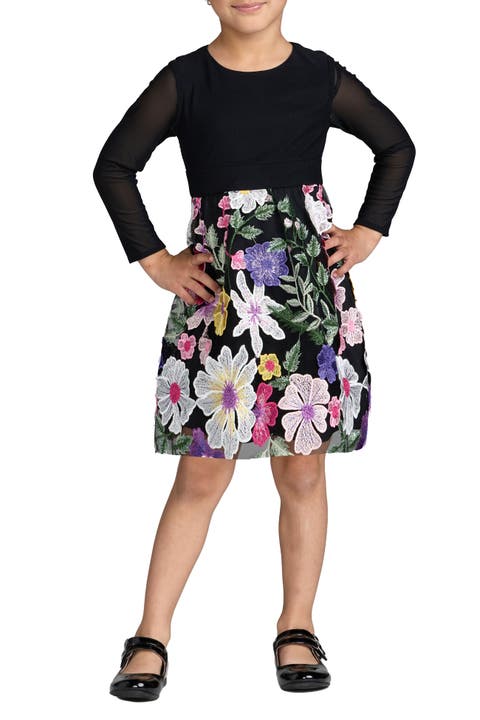 Girls Floral Embroidered Long Sleeve Dress