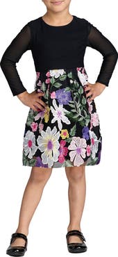Mac Duggal Girls Floral Embroidered Long Sleeve Dress