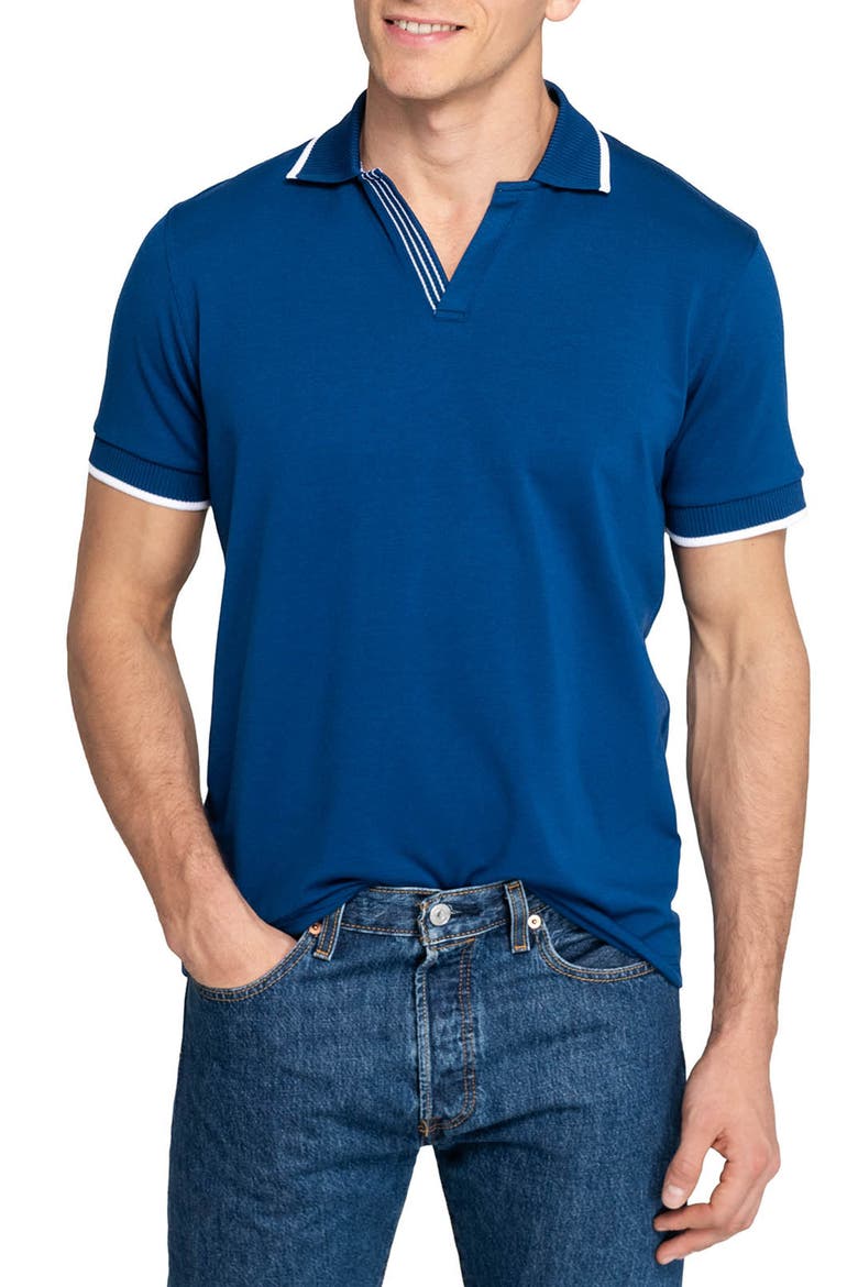 Slim Fit Solid Johnny Collar Short Sleeve Polo, Main, color, NAVY