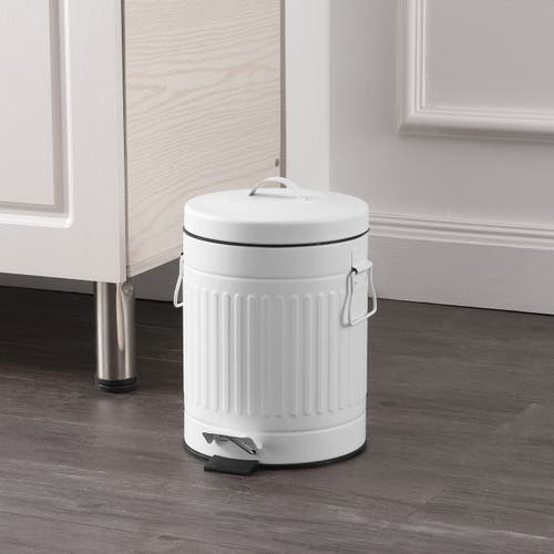 Happimess Theo Retro 8-gallon Step Trash Can With Soft-close Lid And Mini Trash Can In White