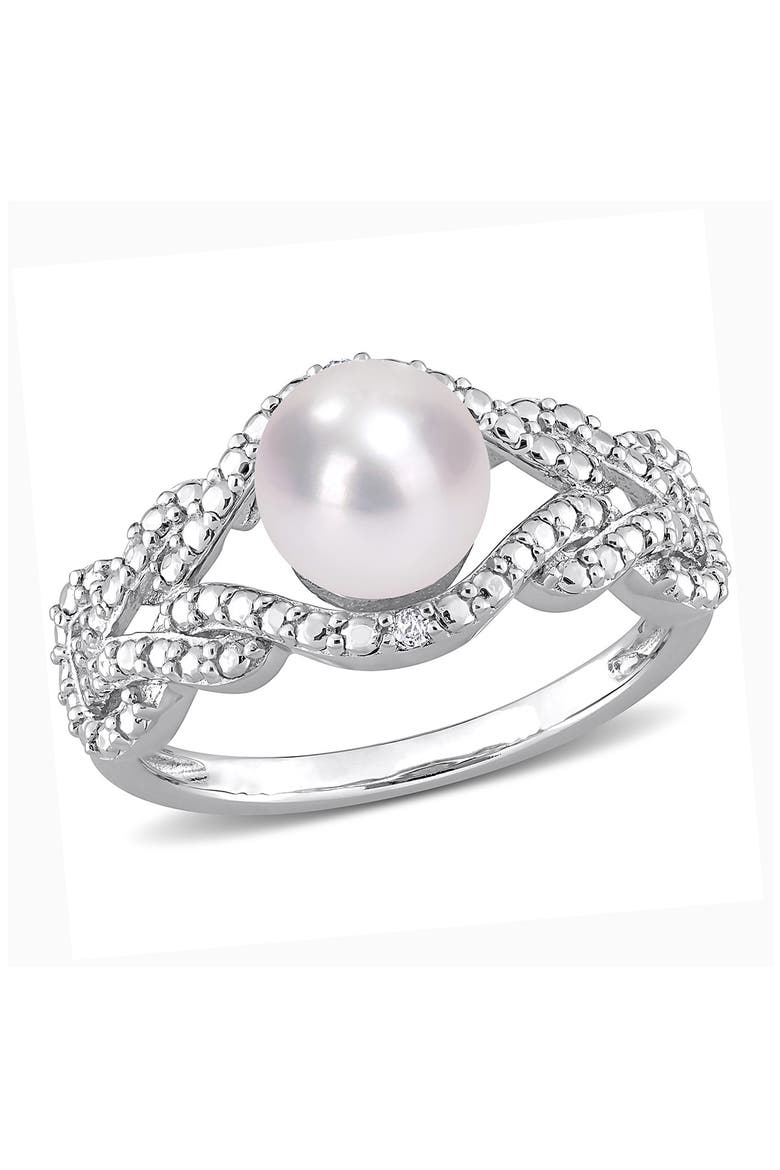 7.5mm Cultured Freshwater Pearl & Diamond Ring - 0.02ct., Main, color, WHITE