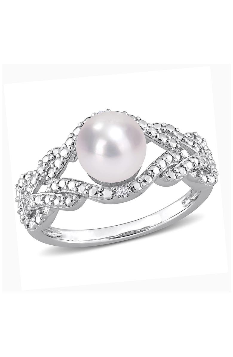 DELMAR 7.5mm Cultured Freshwater Pearl & Diamond Ring - 0.02ct., Main, color, White