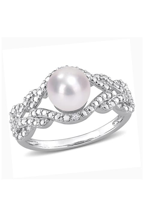 7.5mm Cultured Freshwater Pearl & Diamond Ring - 0.02ct.