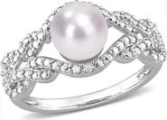 DELMAR 7.5mm Cultured Freshwater Pearl & Diamond Ring - 0.02ct.