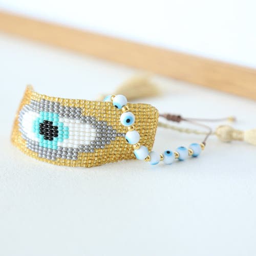 Fosterie Evil Eye Tassel Bracelet Set In Gold