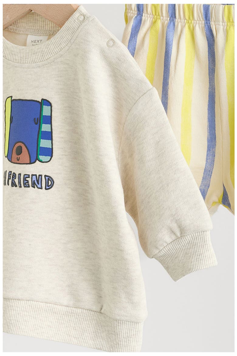 Hi Friend Graphic Sweater & Stripe Shorts Set, Alternate, color, GREY
