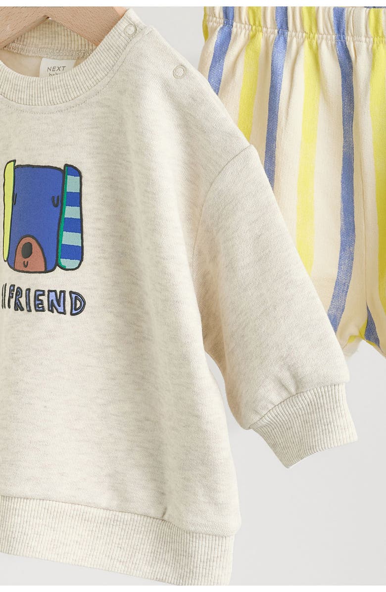 NEXT Hi Friend Graphic Sweater & Stripe Shorts Set, Alternate, color, Grey