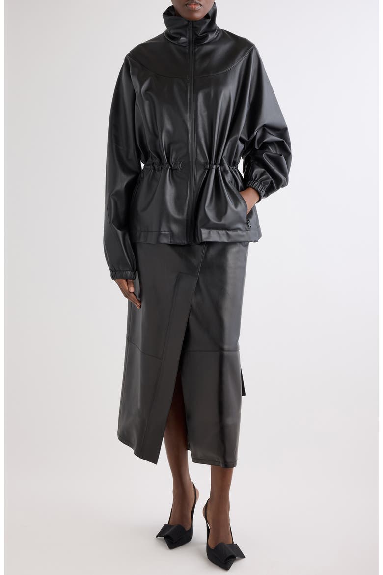 Gathered Leather Jacket, Alternate, color, BLACK