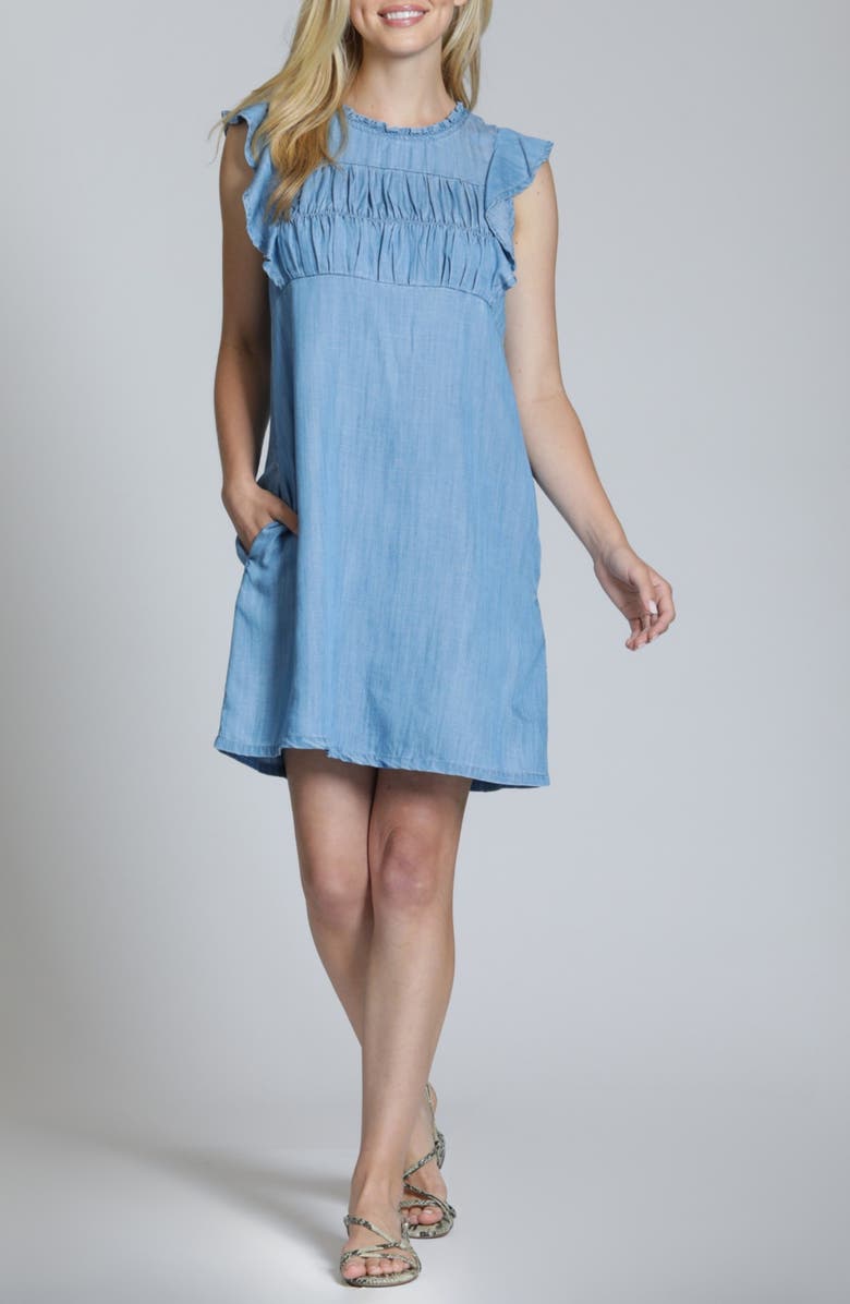 APNY Flutter Sleeve Shirt Dress, Main, color, Light Indigo