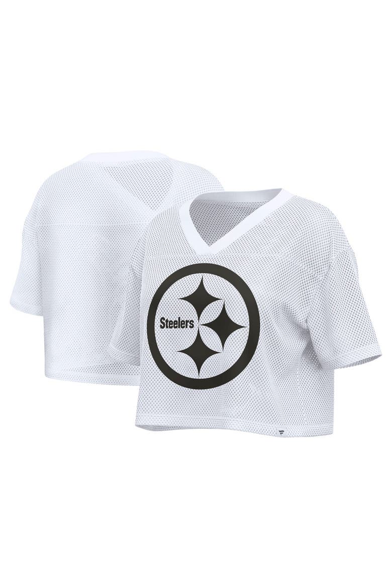 Women's Fanatics White Pittsburgh Steelers Oversized Mesh Cropped V-Neck Jersey, Main, color, White