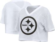 FANATICS Women's Fanatics White Pittsburgh Steelers Oversized Mesh Cropped V-Neck Jersey