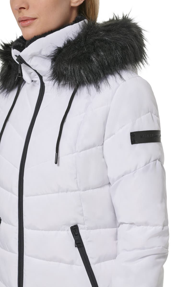 KARL LAGERFELD Apres Ski Faux Fur Trim Hooded Puffer Jacket, Alternate, color, White