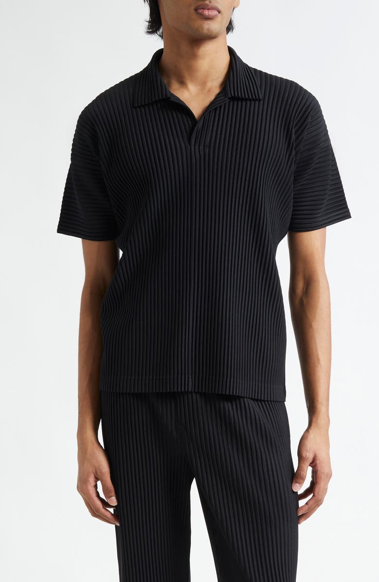 Homme Plissé Issey Miyake Basics Pleated Polo, Main, color, Black