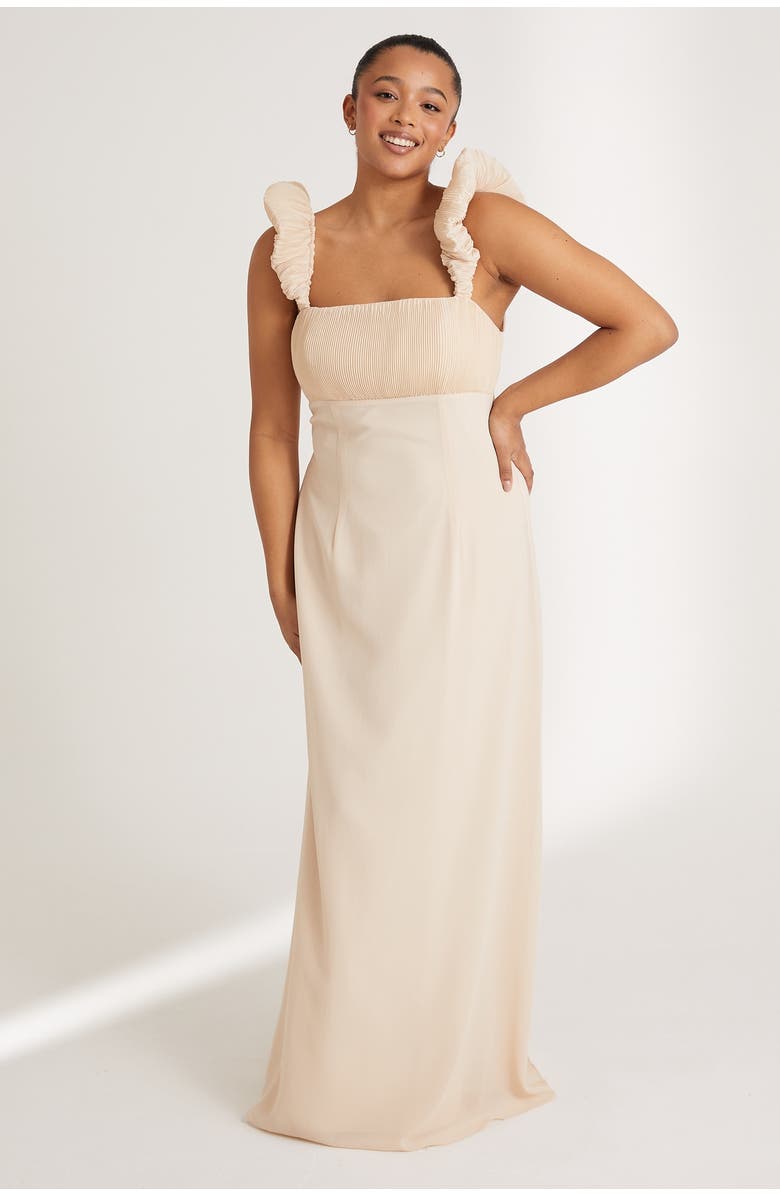 Six Stories Pleated Shoulder Bridesmaid Dress, Alternate, color, Cream